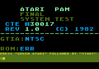 Atari PAM System Test title screen