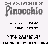 Adventures of Pinocchio, The title screen