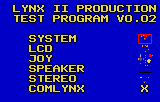 Lynx II Production Test Program title screen